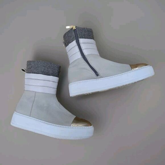 PACIOTTI 4US LEATHER BOOTIe WHITE/GREY/GOLD WOMENS SIZE 41/ US 10 SD16TNM - Picture 2 of 11